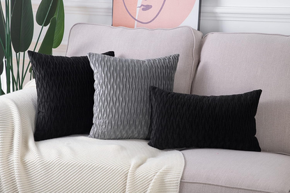 Set of 2 Super Soft Velvet Decorative Throw Pillow Covers 16X16 Inch Black Squar