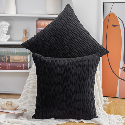 Set of 2 Super Soft Velvet Decorative Throw Pillow Covers 16X16 Inch Black Squar