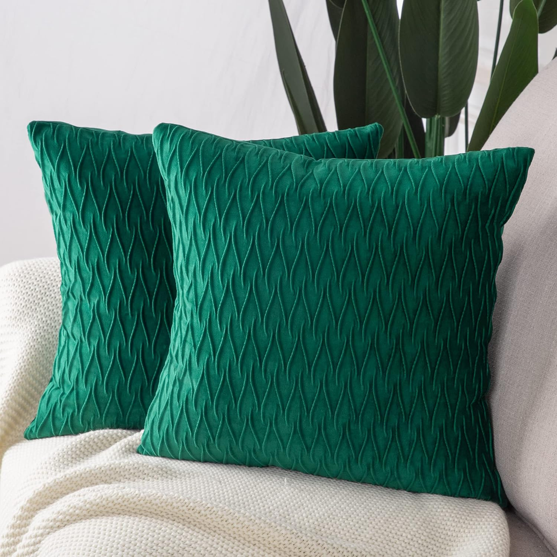 Set of 2 Super Soft Velvet Decorative Throw Pillow Covers 24X24 Inch Green Squar