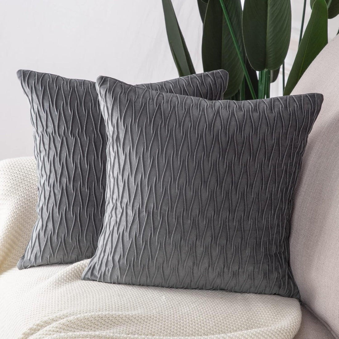 Set of 2 Super Soft Velvet Decorative Throw Pillow Covers 24X24 Inch Grey Square