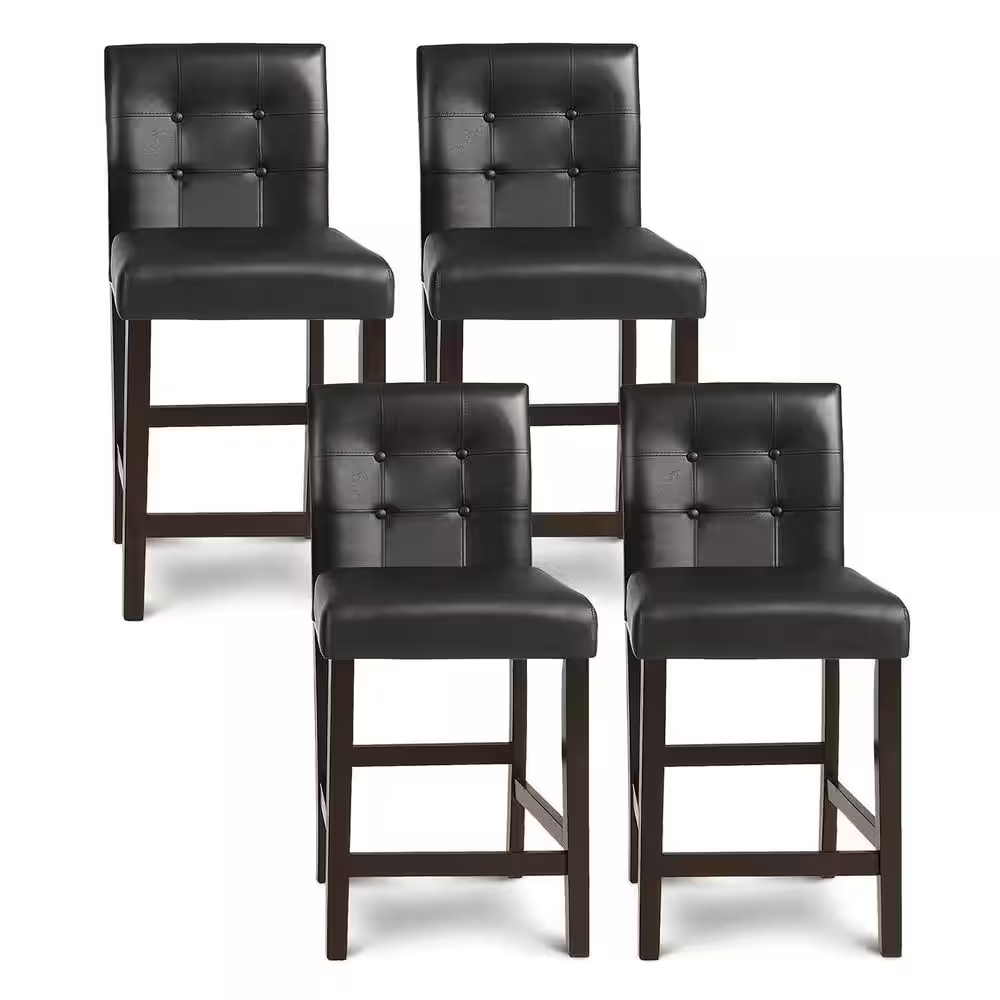 Set of 4-Bar Stools 25 In. Counter Height Barstool Pub Chair Rubber Wood Black