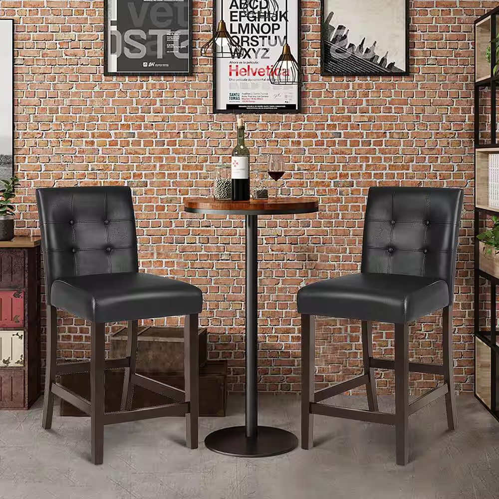 Set of 4-Bar Stools 25 In. Counter Height Barstool Pub Chair Rubber Wood Black