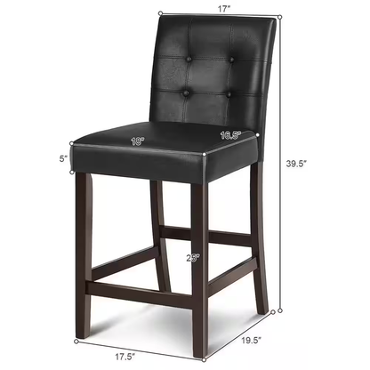 Set of 4-Bar Stools 25 In. Counter Height Barstool Pub Chair Rubber Wood Black