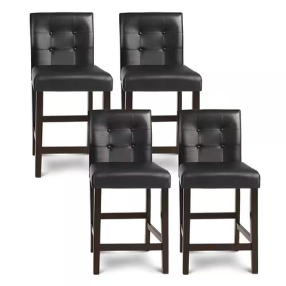 Set of 4-Bar Stools 25 In. Counter Height Barstool Pub Chair Rubber Wood Black