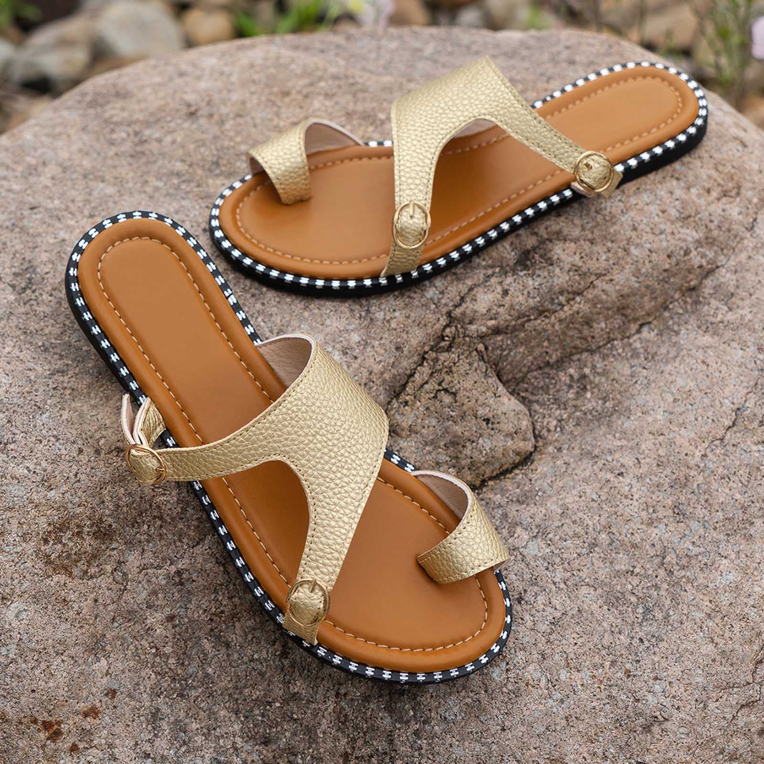 Slide Sandals for Women Summer Leather Flip Flops Casual Slip on Flat Sandals Ne