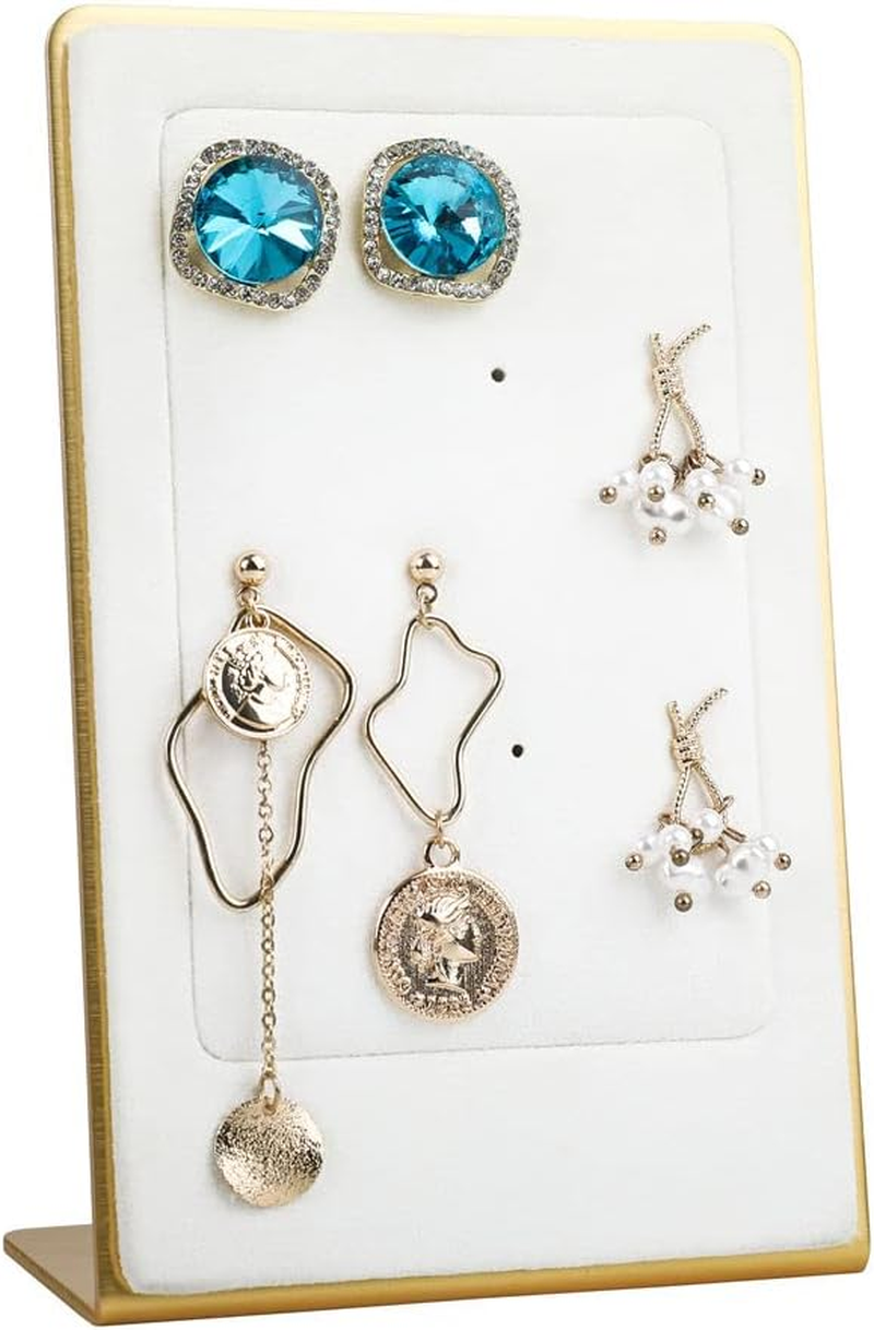 Small White Earring Holder, Gold Metal Stud Organizer for Women