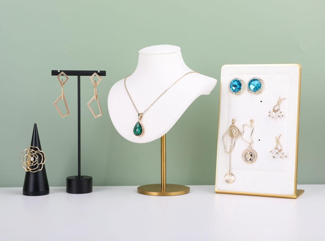 Small White Earring Holder, Gold Metal Stud Organizer for Women