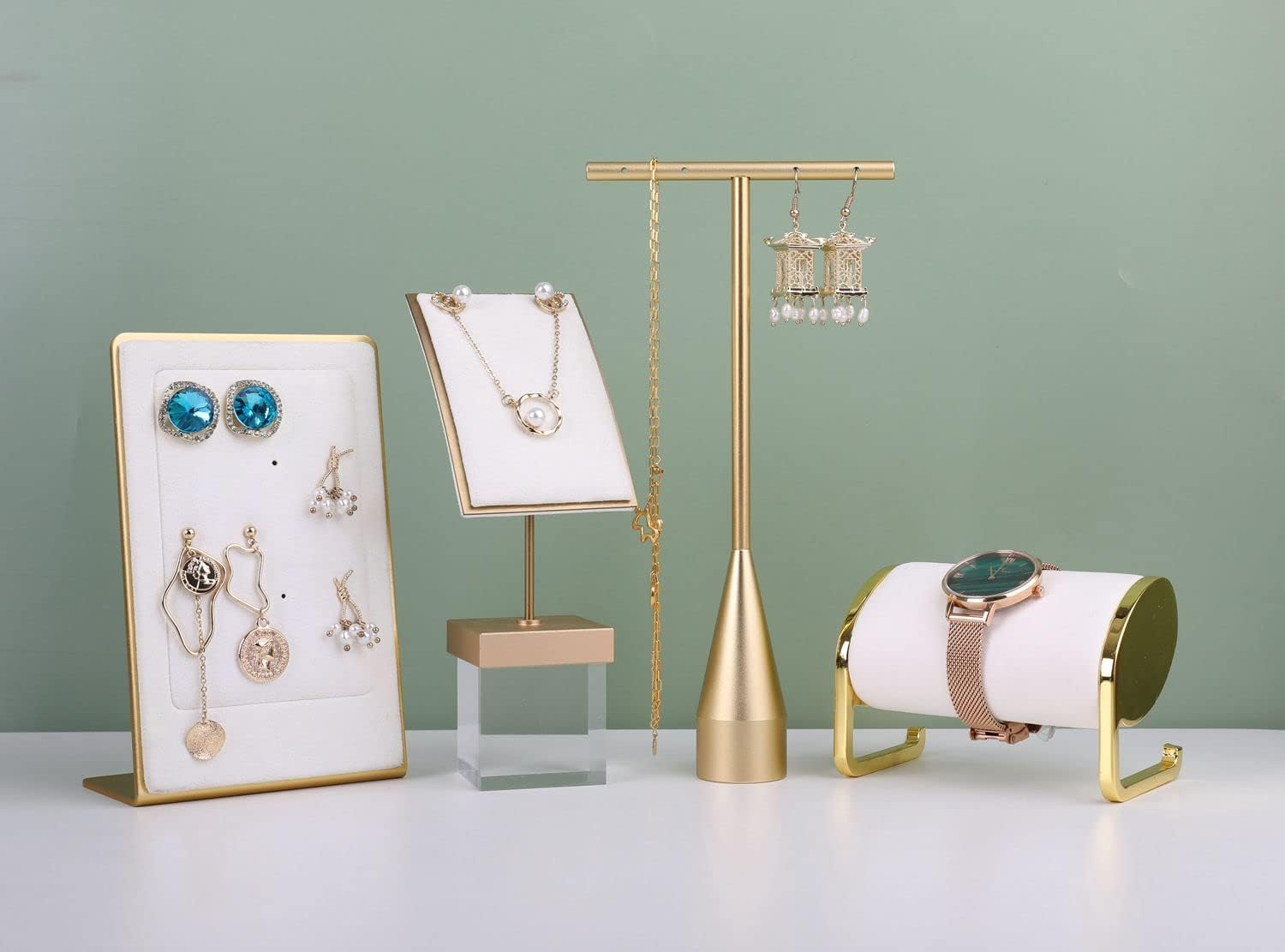 Small White Earring Holder, Gold Metal Stud Organizer for Women