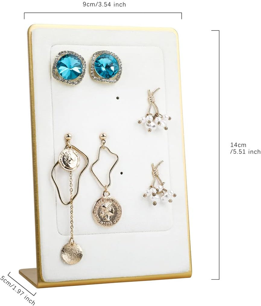 Small White Earring Holder, Gold Metal Stud Organizer for Women