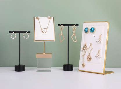 Small White Earring Holder, Gold Metal Stud Organizer for Women