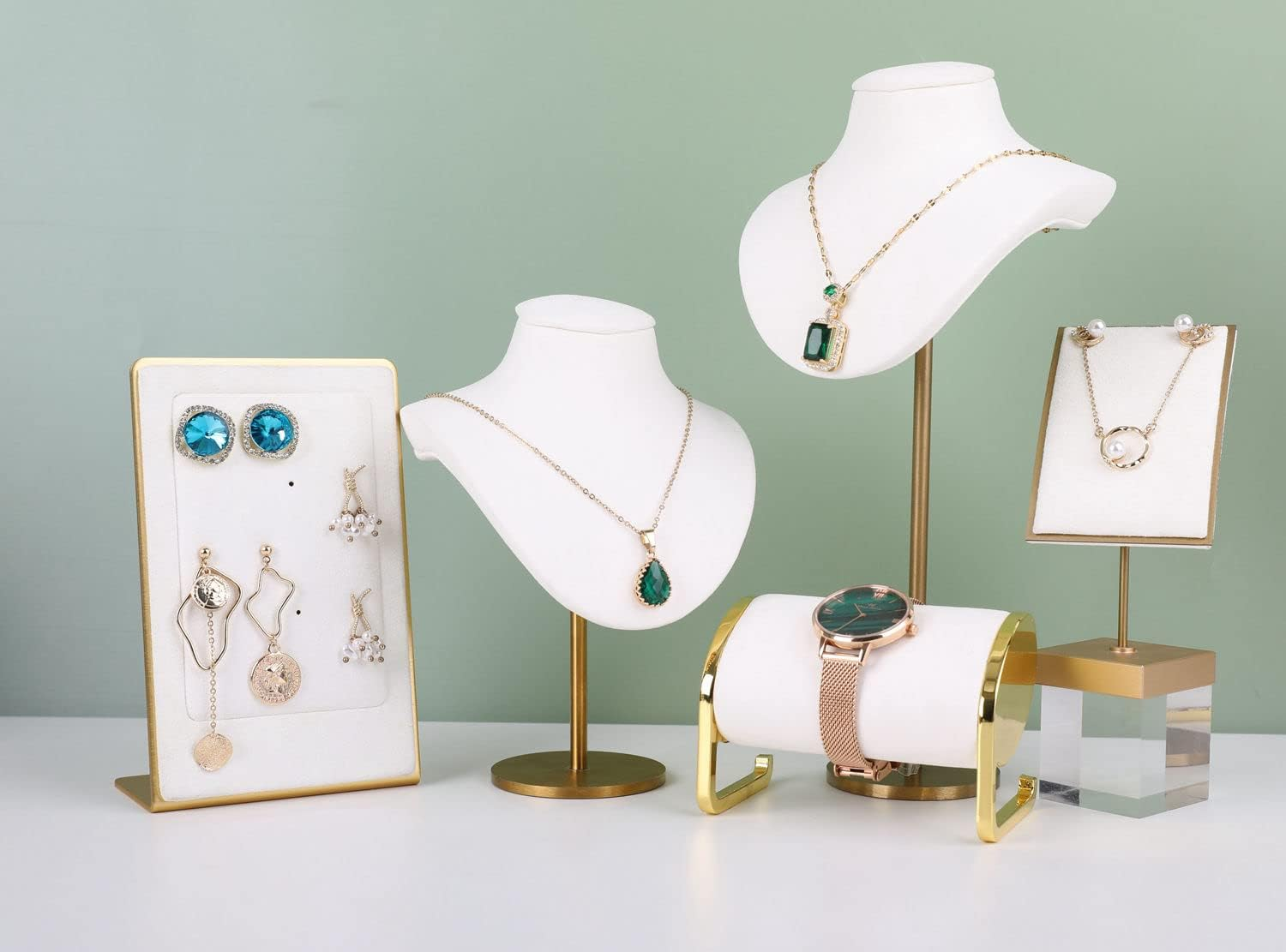 Small White Earring Holder, Gold Metal Stud Organizer for Women