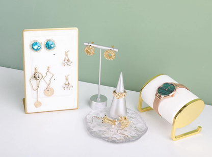 Small White Earring Holder, Gold Metal Stud Organizer for Women