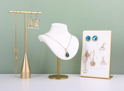 Small White Earring Holder, Gold Metal Stud Organizer for Women