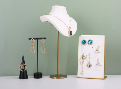 Small White Earring Holder, Gold Metal Stud Organizer for Women