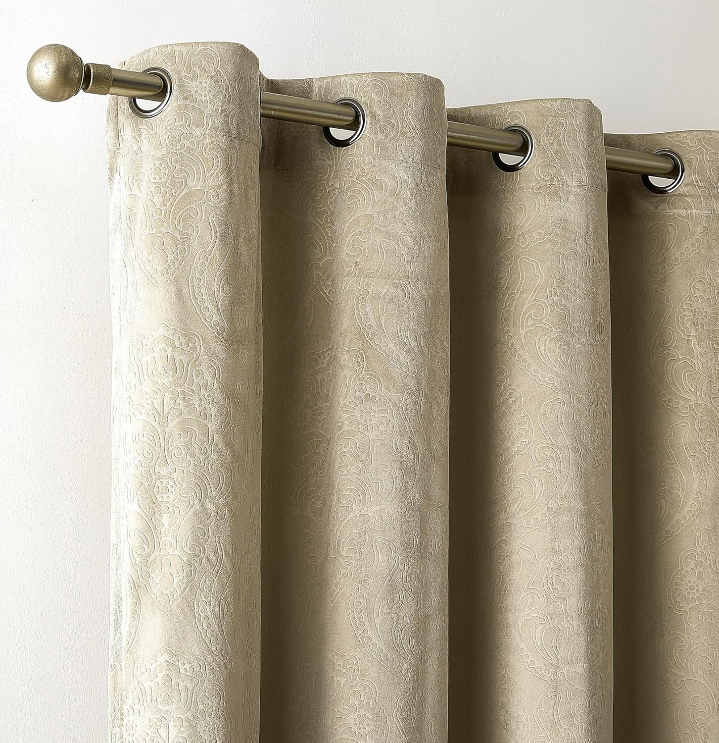 Soft Beige Velvet Damask Blackout Curtains, 84&quot; Length