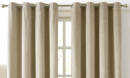 Soft Beige Velvet Damask Blackout Curtains, 84&quot; Length