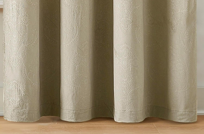 Soft Beige Velvet Damask Blackout Curtains, 84&quot; Length