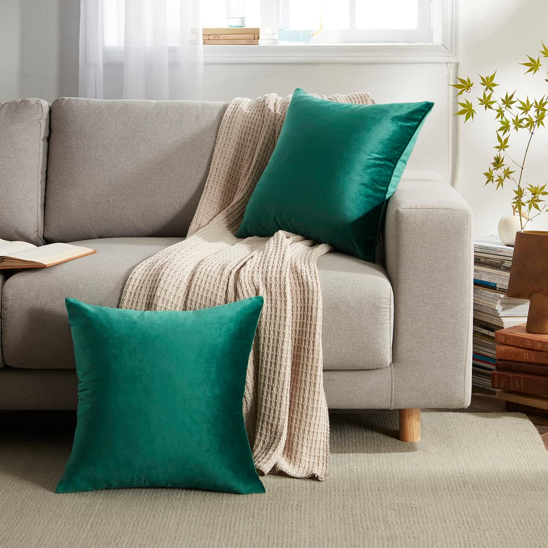 Soft Velvet Throw Pillow Covers 18 X 18, Pack of 2 Decorative Solid Square Cushi
