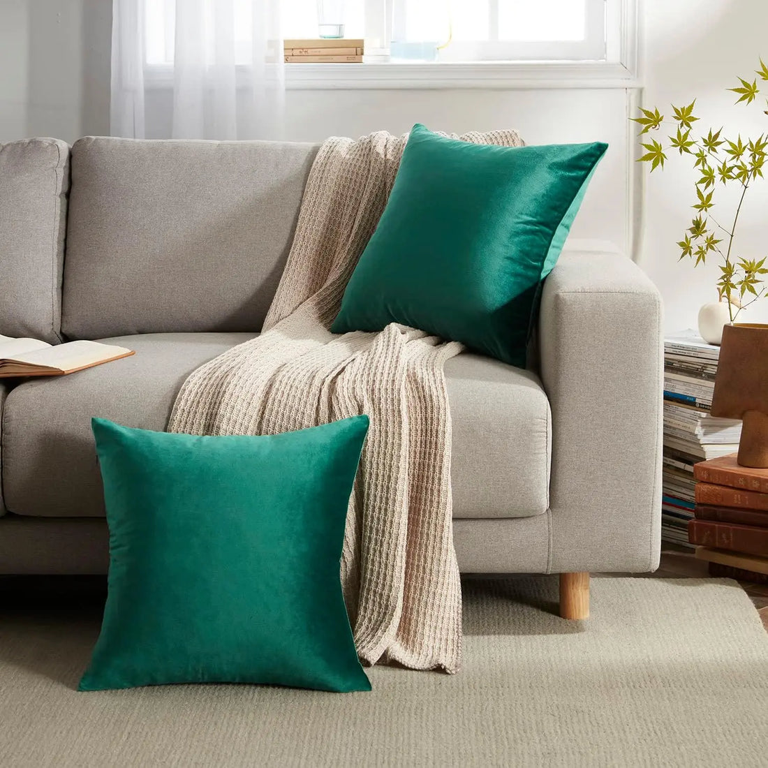 Soft Velvet Throw Pillow Covers 18 X 18, Pack of 2 Decorative Solid Square Cushi