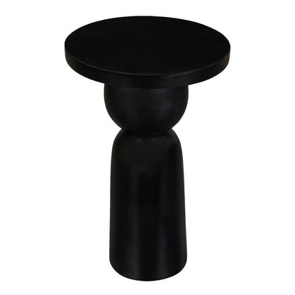 Tia 12 In. Matte Black round Mango Wood Side End Table with Turned Pedestal Base