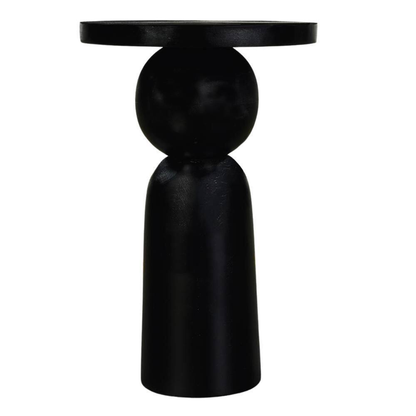 Tia 12 In. Matte Black round Mango Wood Side End Table with Turned Pedestal Base