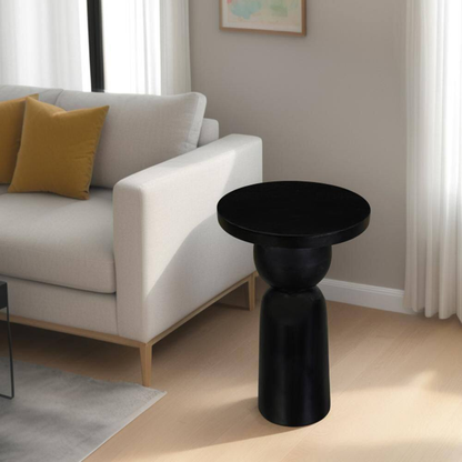 Tia 12 In. Matte Black round Mango Wood Side End Table with Turned Pedestal Base
