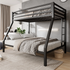 Twin over Full Size Metal Bunk Bed with Removable Ladder, Full-Length Guardrail,