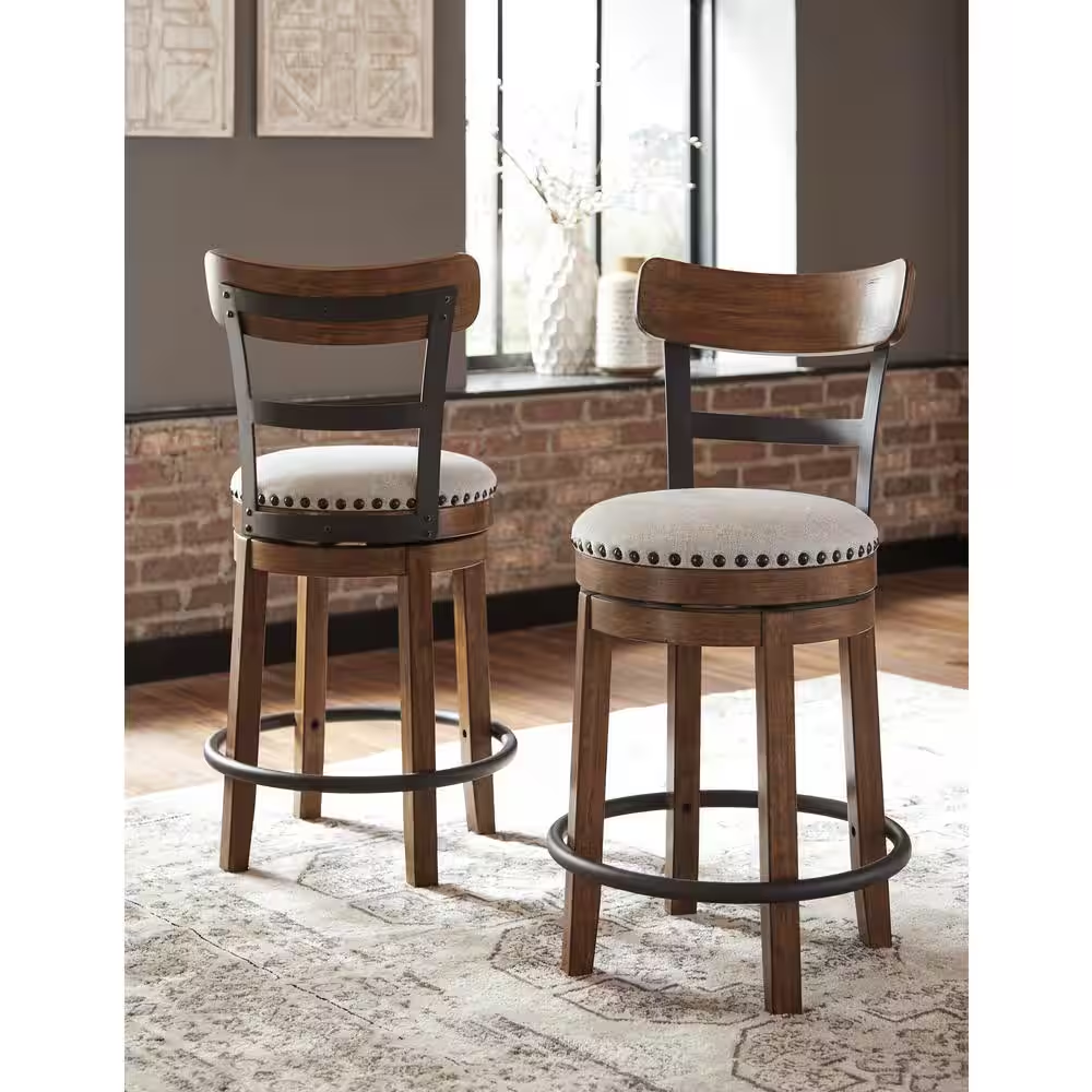 Valebeck 24.5 In. Brown Wood Standard Back Counter Height Bar Stool