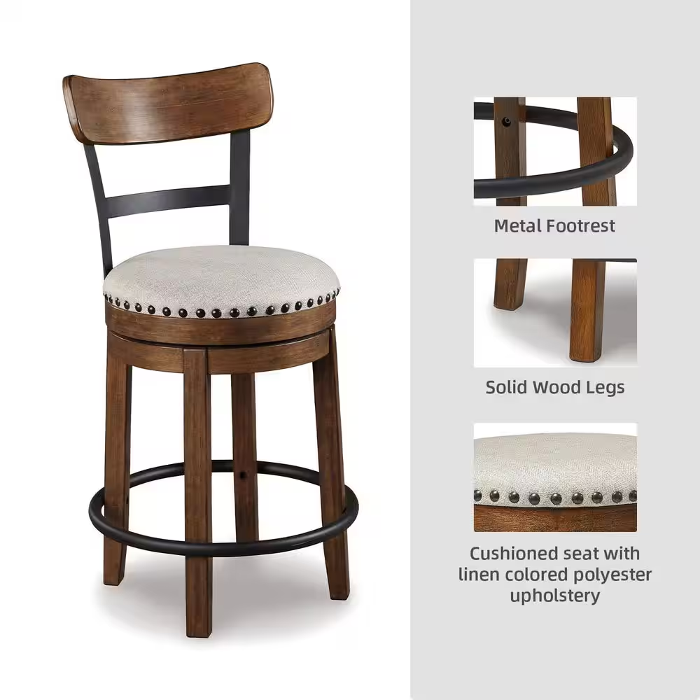 Valebeck 24.5 In. Brown Wood Standard Back Counter Height Bar Stool