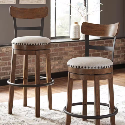 Valebeck 24.5 In. Brown Wood Standard Back Counter Height Bar Stool