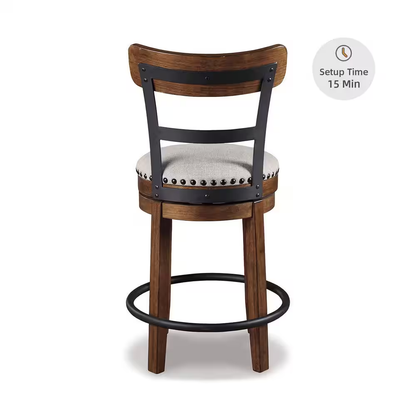 Valebeck 24.5 In. Brown Wood Standard Back Counter Height Bar Stool