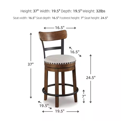 Valebeck 24.5 In. Brown Wood Standard Back Counter Height Bar Stool