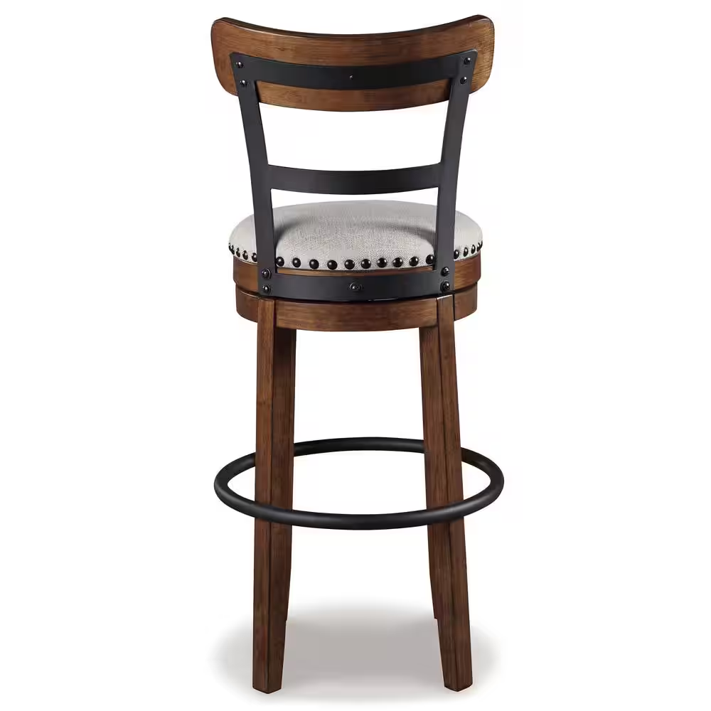 Valebeck 30.5 In. Brown High Back Wood Bar Height Stool with Polyester Upholster
