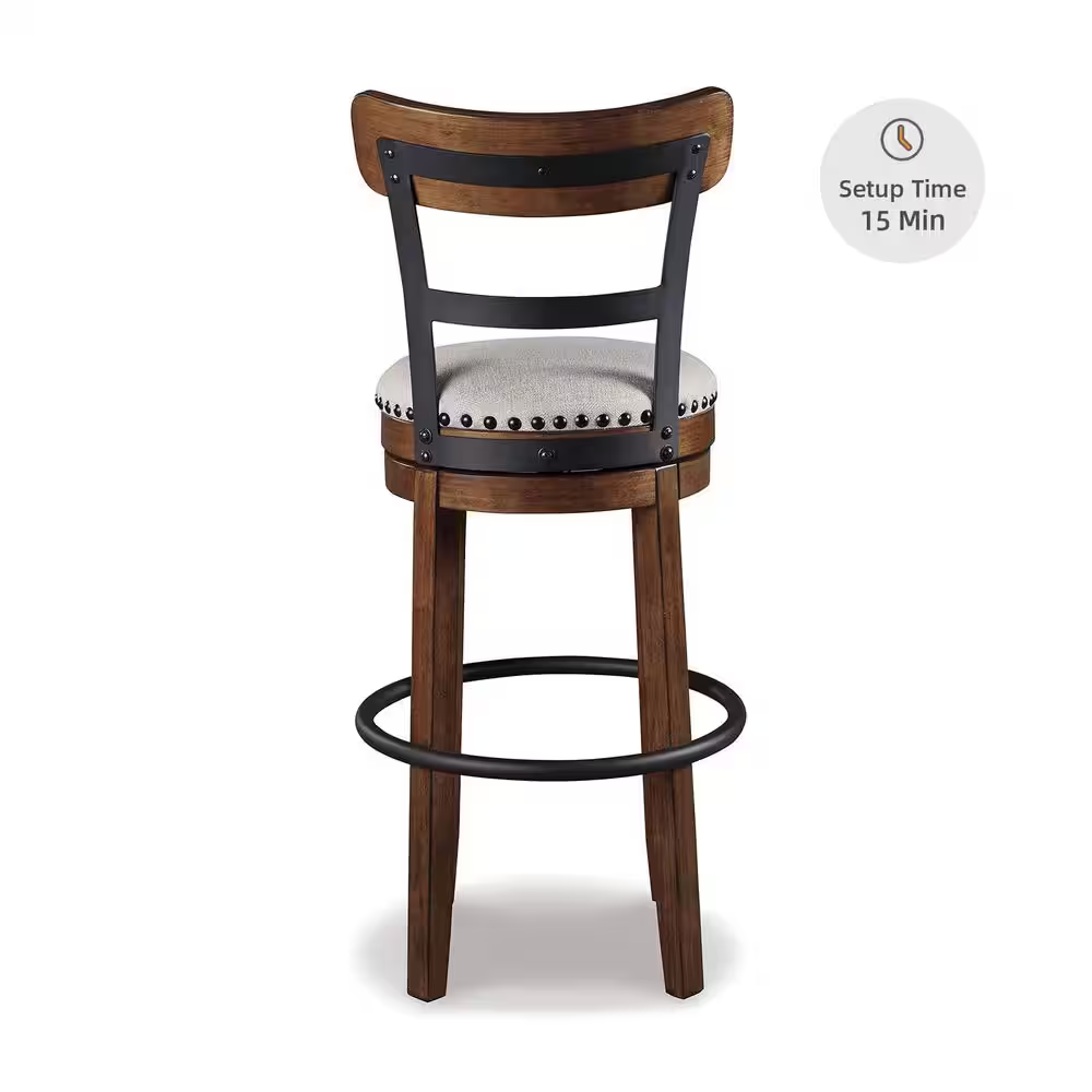 Valebeck 30.5 In. Brown High Back Wood Bar Height Stool with Polyester Upholster