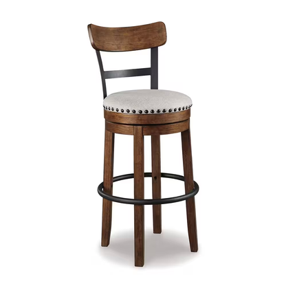 Valebeck 30.5 In. Brown High Back Wood Bar Height Stool with Polyester Upholster