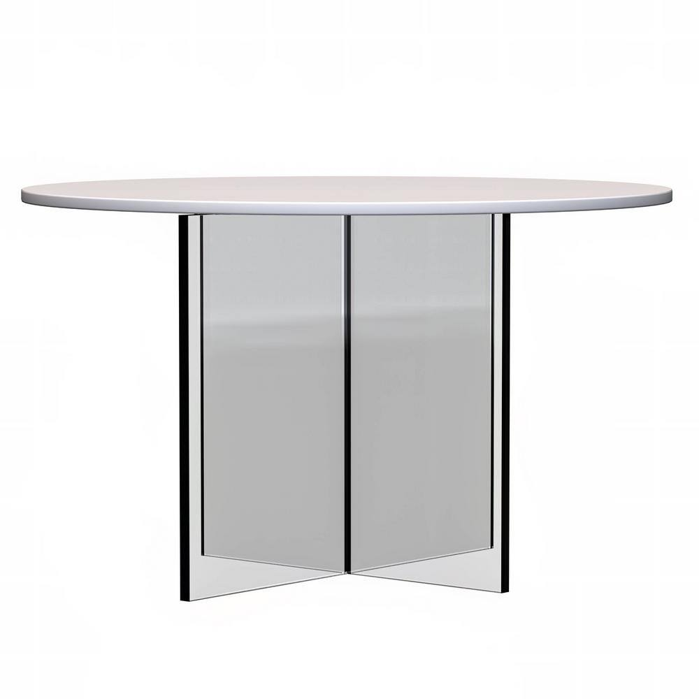 Valore 28 In. White round MDF Coffee Table with Acrylic Cross Legs