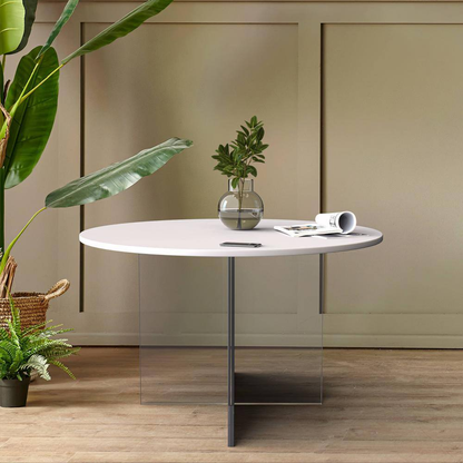 Valore 28 In. White round MDF Coffee Table with Acrylic Cross Legs