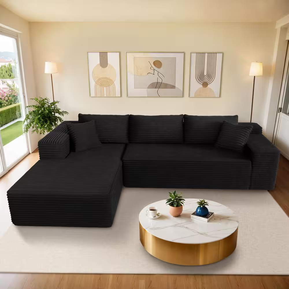 VIVI 104 In. Wide Arm 2-Piece Morden Corduroy Fabric L-Shape Modular Sectional S