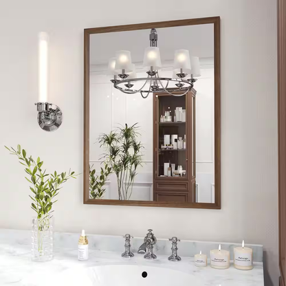 Walnut 22 In. W X 30 In. H Rectangle Farmhouse Wall Mounted Framed Mirror, Anti-