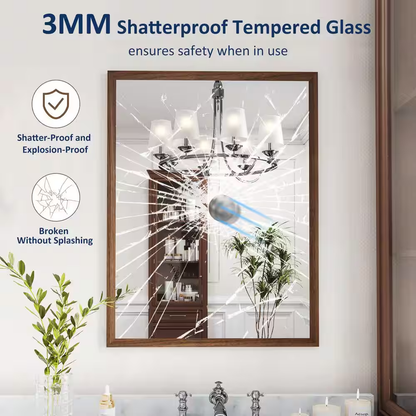 Walnut 22 In. W X 30 In. H Rectangle Farmhouse Wall Mounted Framed Mirror, Anti-