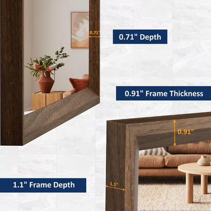 Walnut 40 In. W X 36 In. H Anti-Rust Farmhouse Rectangle Wall Mounted Framed Mir