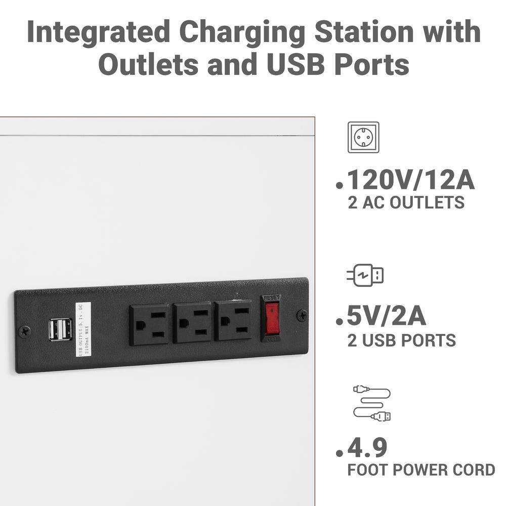 White End Table with Charging Station, USB Ports &amp; Outlets, Narrow Side Table, C