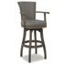 Williams 31 In. Grey Linen Modern Rustic High Back Swivel Bar Stool with Armrest