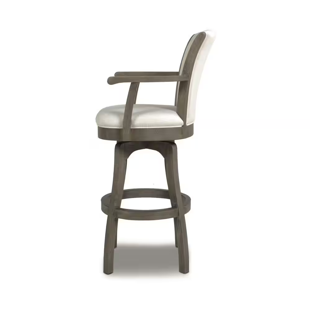 Williams 31 In. Grey Linen Modern Rustic High Back Swivel Bar Stool with Armrest
