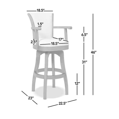 Williams 31 In. Grey Linen Modern Rustic High Back Swivel Bar Stool with Armrest