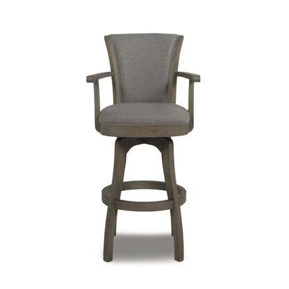Williams 31 In. Grey Linen Modern Rustic High Back Swivel Bar Stool with Armrest