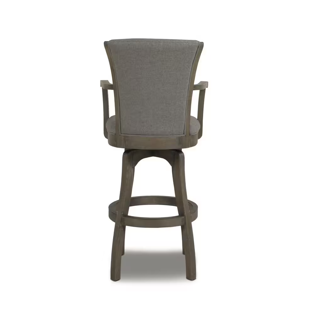 Williams 31 In. Grey Linen Modern Rustic High Back Swivel Bar Stool with Armrest