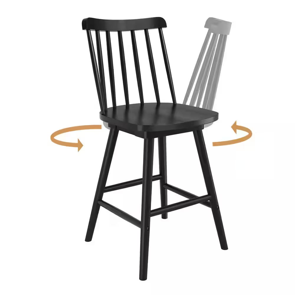 Windsor 24 In. Black Swivel Counter Stools Solid Wood Counter Height Bar Stools 