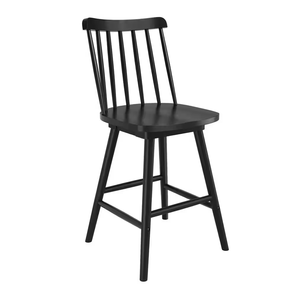 Windsor 24 In. Black Swivel Counter Stools Solid Wood Counter Height Bar Stools 