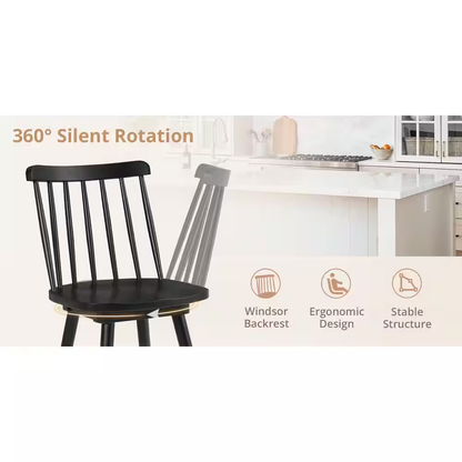 Windsor 24 In. Black Swivel Counter Stools Solid Wood Counter Height Bar Stools 